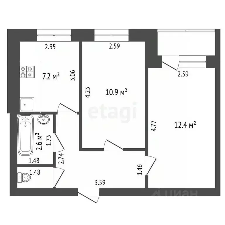 2-к кв. Нижегородская область, Выкса ул. Слепнева, 13к2 (40.4 м) - Фото 1