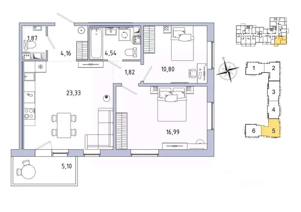 2-к кв. Ленинградская область, Гатчина Въезд мкр,  (66.06 м) - Фото 1