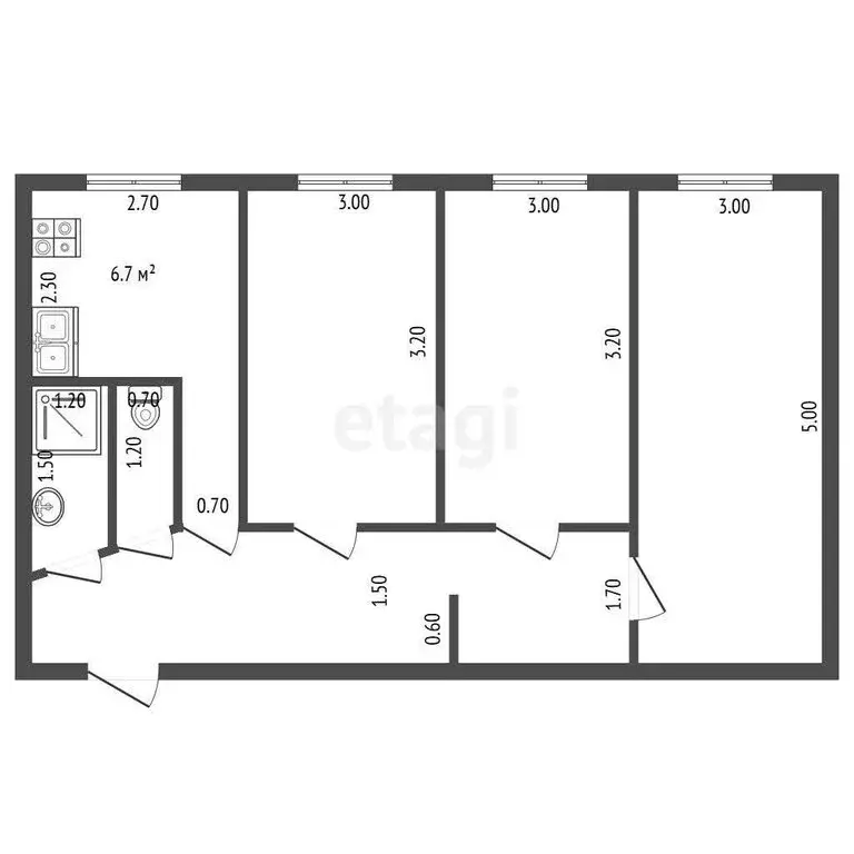 3-комнатная квартира: Санкт-Петербург, Бухарестская улица, 67к1 (59.4 ... - Фото 1
