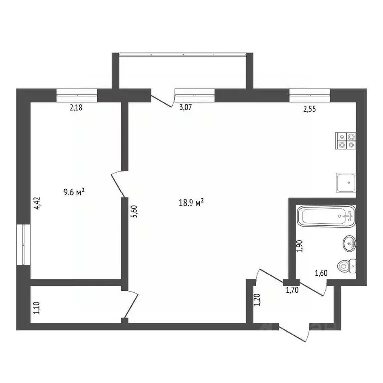 2-к кв. Тюменская область, Тюмень Минская ул., 15 (42.8 м) - Фото 2