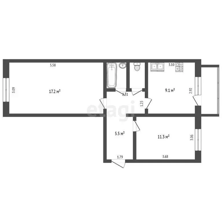 2-комнатная квартира: Абакан, улица Крылова, 71 (42.9 м) - Фото 1