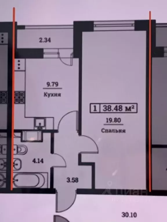 1-к кв. Ленинградская область, Мурино Всеволожский район, ул. ... - Фото 2