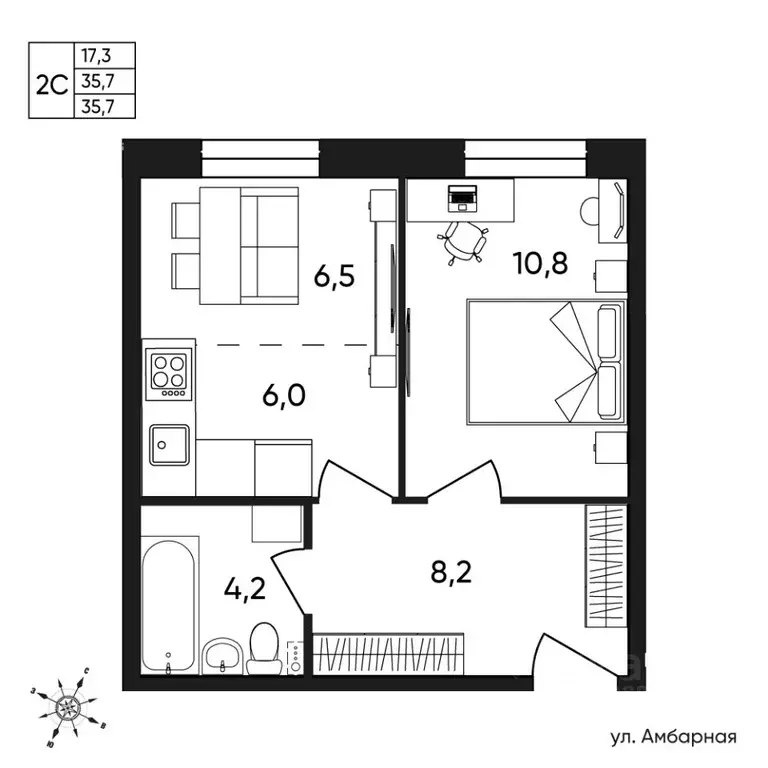 2-к кв. Пермский край, Пермь Белозерская ул., 30А (35.7 м) - Фото 0