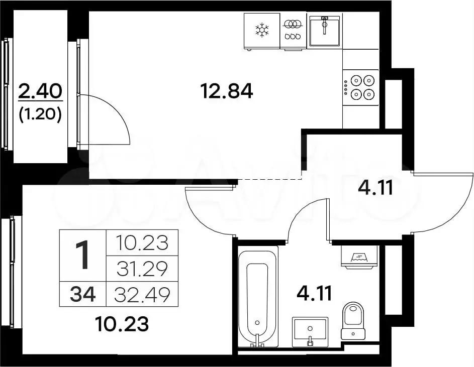 1-к. квартира, 32,5 м, 4/17 эт. - Фото 0