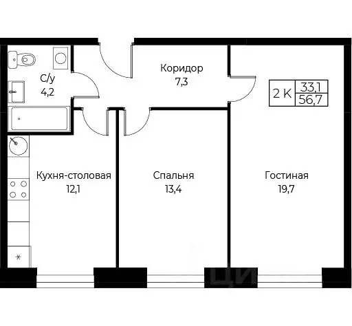 2-к кв. Москва ул. Наметкина, 10Д (56.7 м) - Фото 0