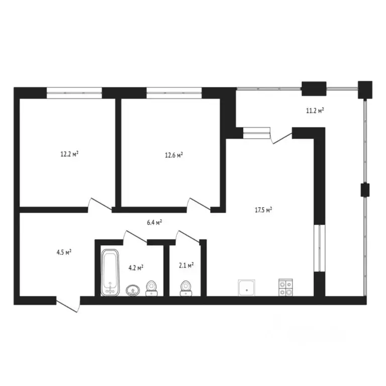 2-к кв. Тюменская область, Тюмень ул. Николая Глебова, 3 (59.2 м) - Фото 2
