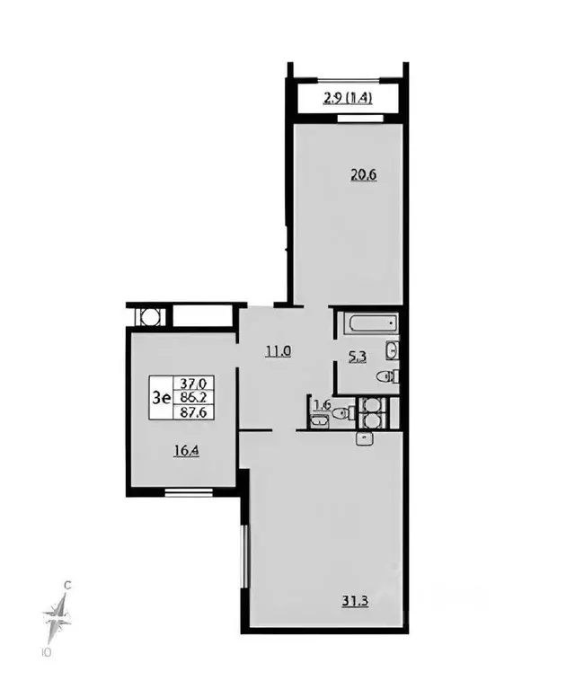 2-к кв. Санкт-Петербург ул. Дыбенко, 2 (86.7 м) - Фото 1