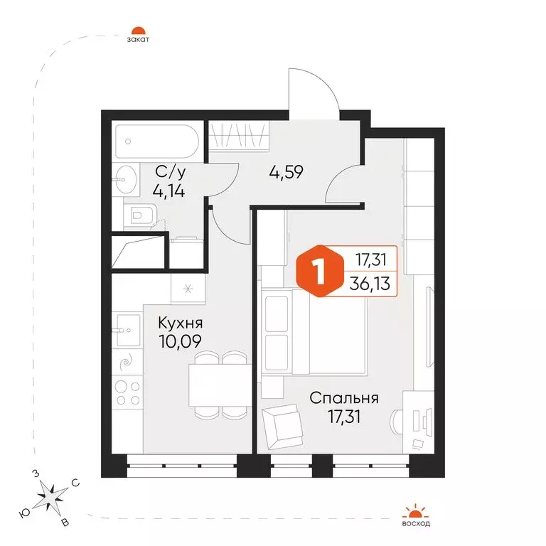 1-комнатная квартира: посёлок городского типа Некрасовский, Заводская ... - Фото 2