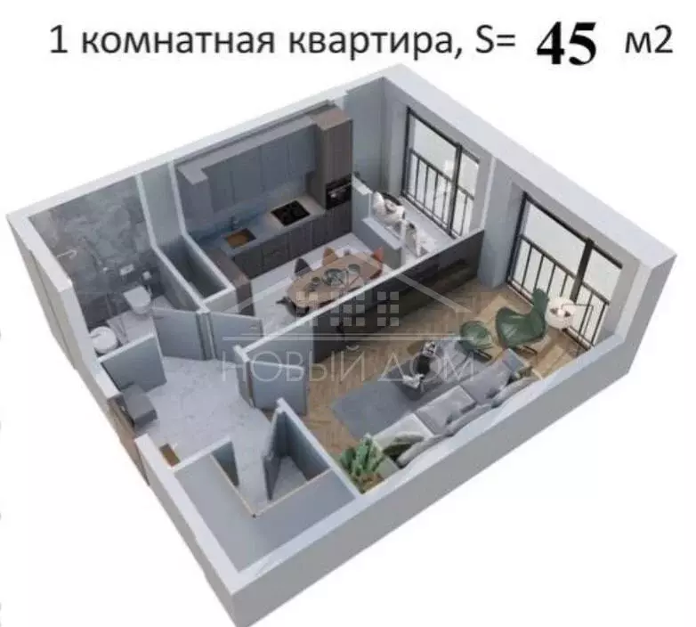 1-комнатная квартира: Нальчик, улица Циолковского, 5 (45 м) - Фото 0