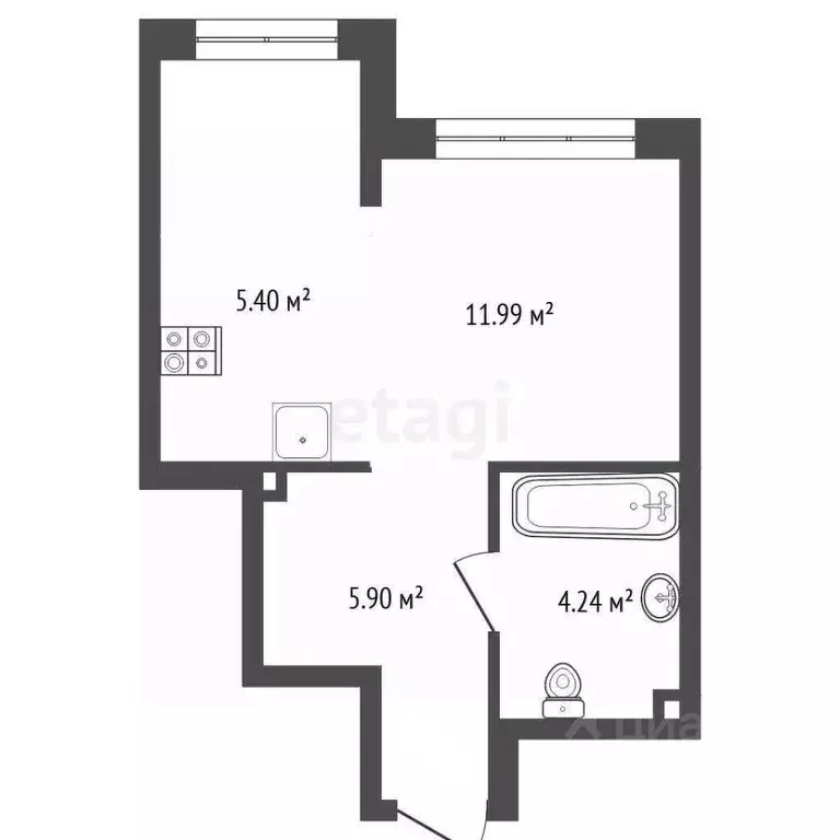 Студия Тюменская область, Тюмень Харьковская ул., 72А (27.5 м) - Фото 2