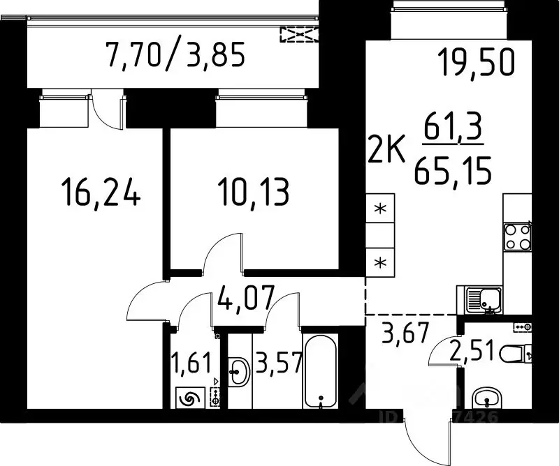 2-к кв. Томская область, Томск ул. Вершинина, 58к2 (65.15 м) - Фото 1