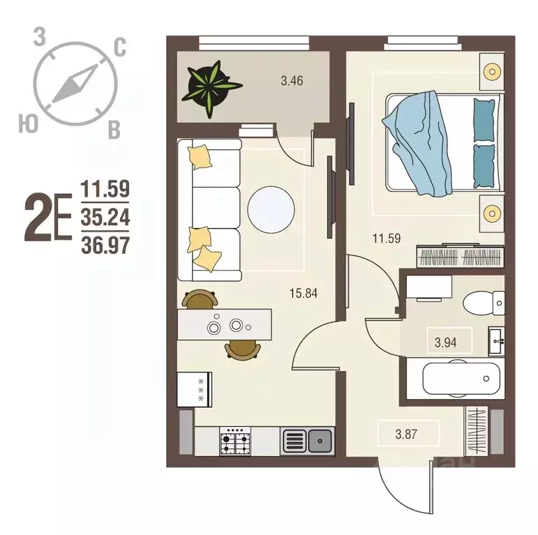 1-к кв. Воронежская область, с. Новая Усмань бул. Художников, 4 (36.97 ... - Фото 1