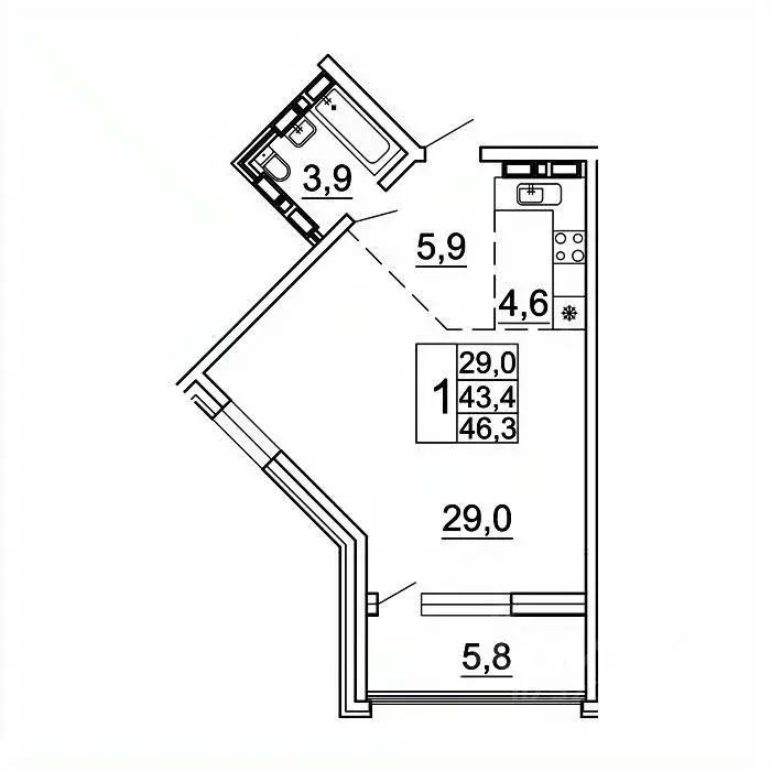 1-к кв. Приморский край, Владивосток Лесная ул., 1В/1 (46.3 м) - Фото 1