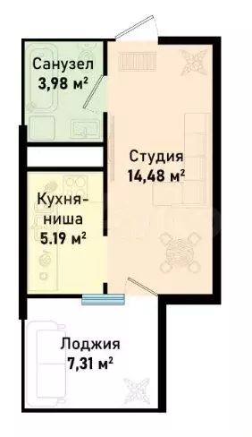 Квартира-студия, 31 м, 7/12 эт. - Фото 1