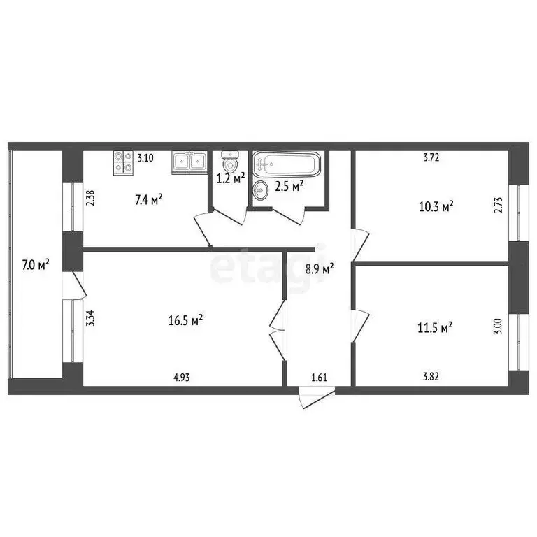 3-комнатная квартира: Стерлитамак, улица Николаева, 2А (58.3 м) - Фото 1