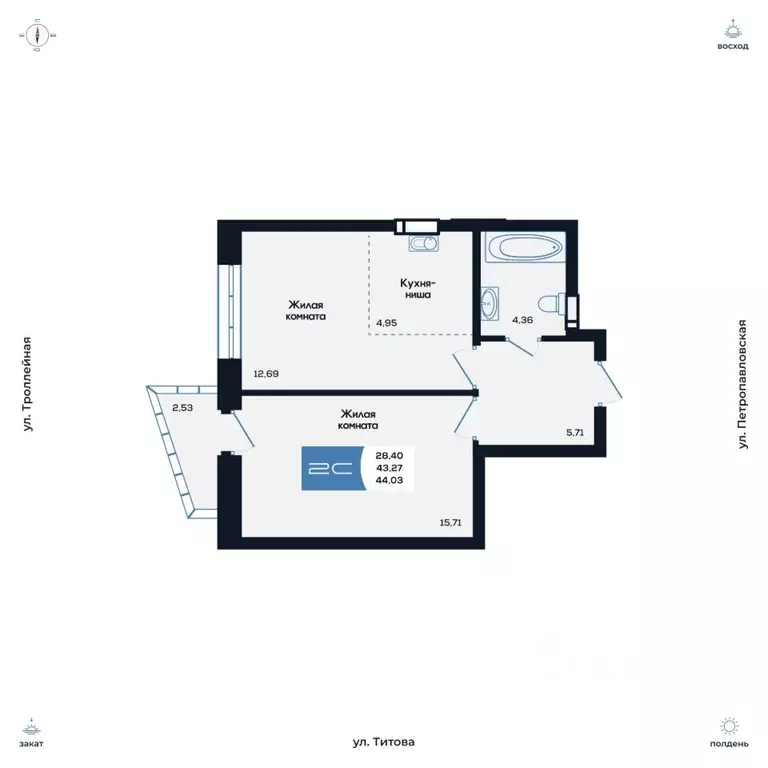 2-к кв. Новосибирская область, Новосибирск ул. Титова, 48 (43.91 м) - Фото 1