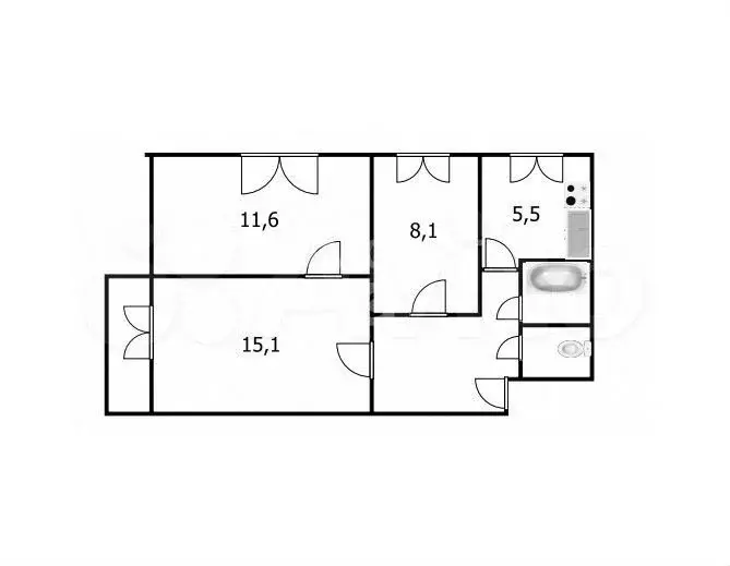 3-к. квартира, 51,4 м, 3/5 эт. - Фото 0