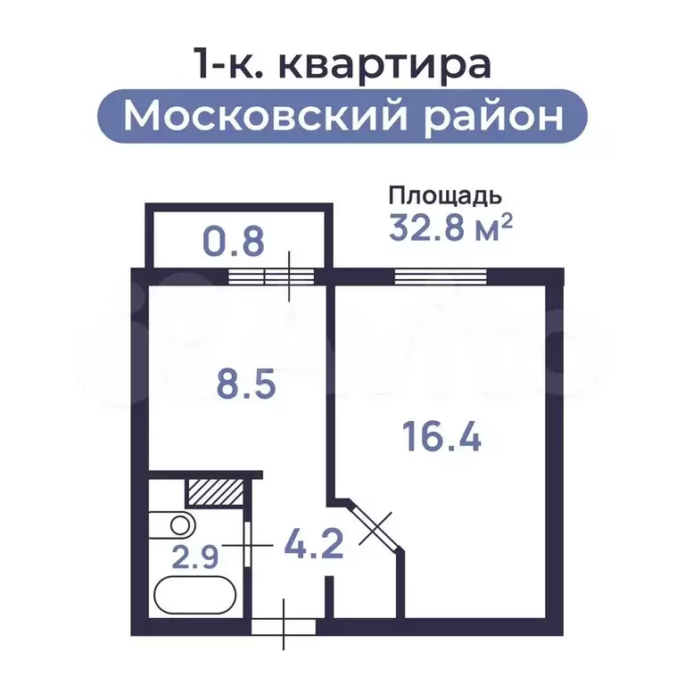 1-к. квартира, 32,8 м, 5/10 эт. - Фото 0