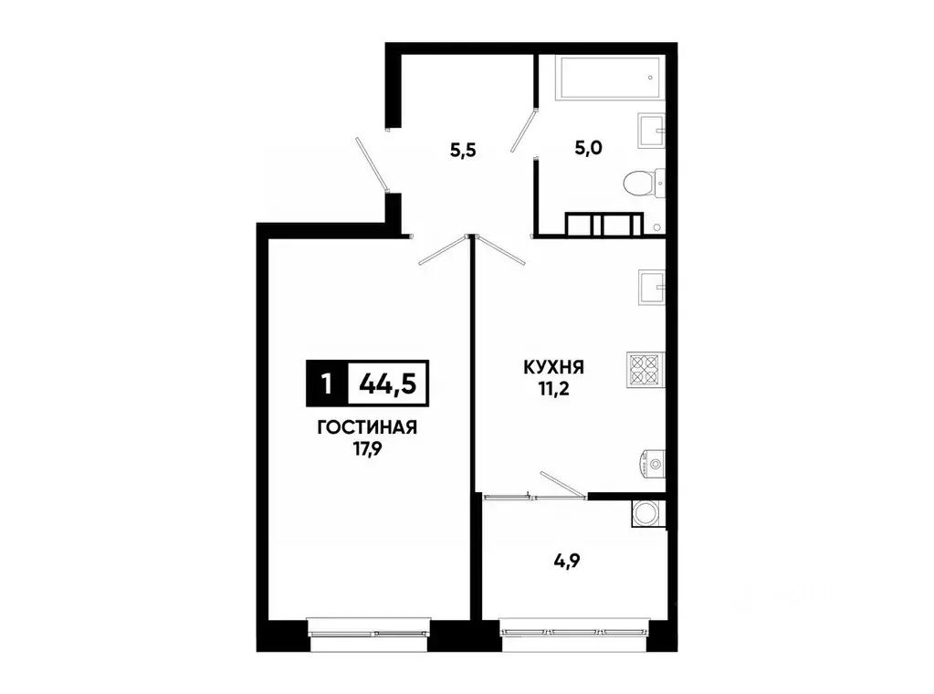 1-к кв. Ставропольский край, Ставрополь ул. Андрея Голуба, 12к8 (44.5 ... - Фото 0