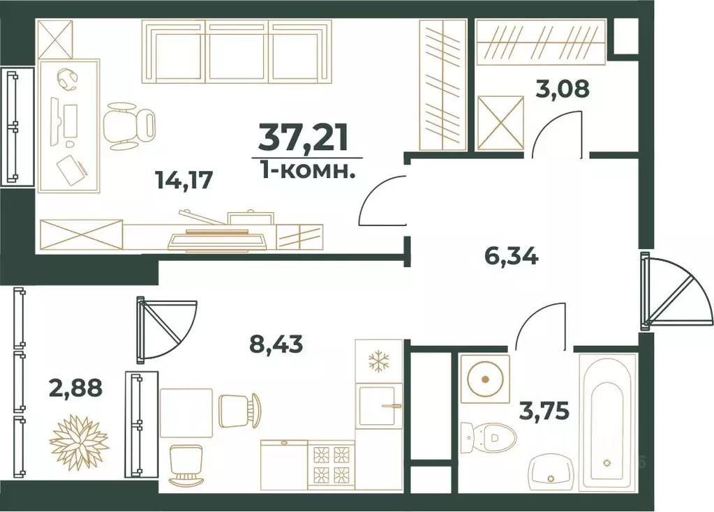 1-к кв. Башкортостан, Уфа ул. Ивана Спатара, 14 (37.21 м) - Фото 1