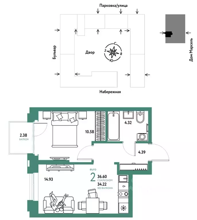 2-к кв. Тюменская область, Тюмень Береговая ул., 100к2 (36.6 м) - Фото 1