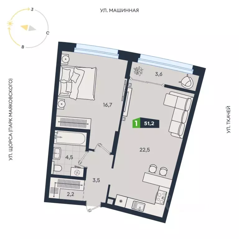 1-к кв. Свердловская область, Екатеринбург ул. Машинная, 1в/2 (51.2 м) - Фото 0