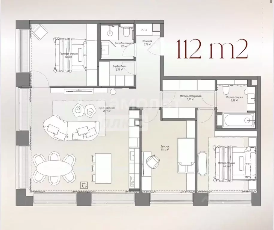 Квартира, 4 комнаты, 112 м - Фото 1