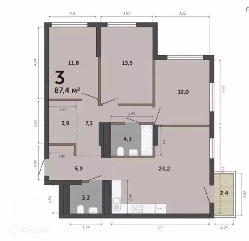 Продаётся 3-к квартира, 87.2 м - Фото 1
