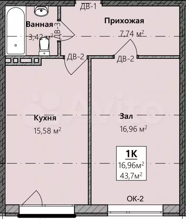 1-к. квартира, 43,7 м, 5/8 эт. - Фото 1