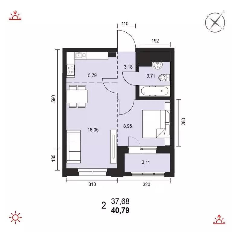 2-комнатная квартира: Иркутск, Свердловский округ, ЖК Автор (40.79 м) - Фото 0