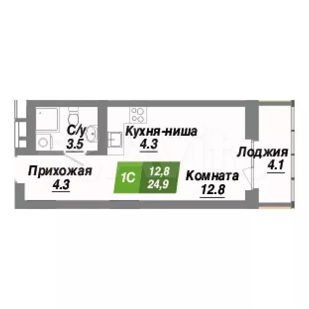 Квартира-студия, 24,9 м, 11/23 эт. - Фото 0