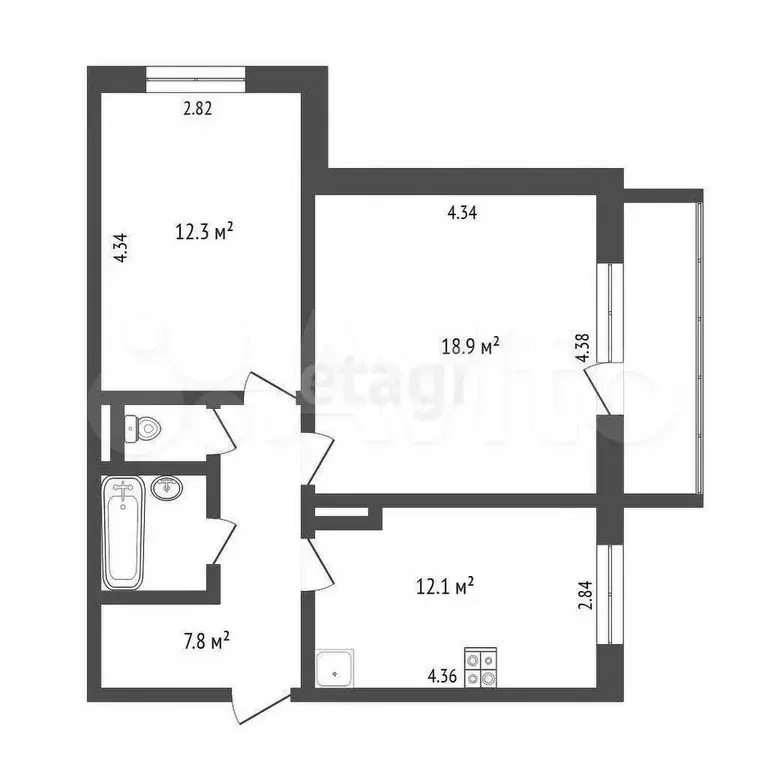 2-к. квартира, 54,8 м, 10/10 эт. - Фото 1