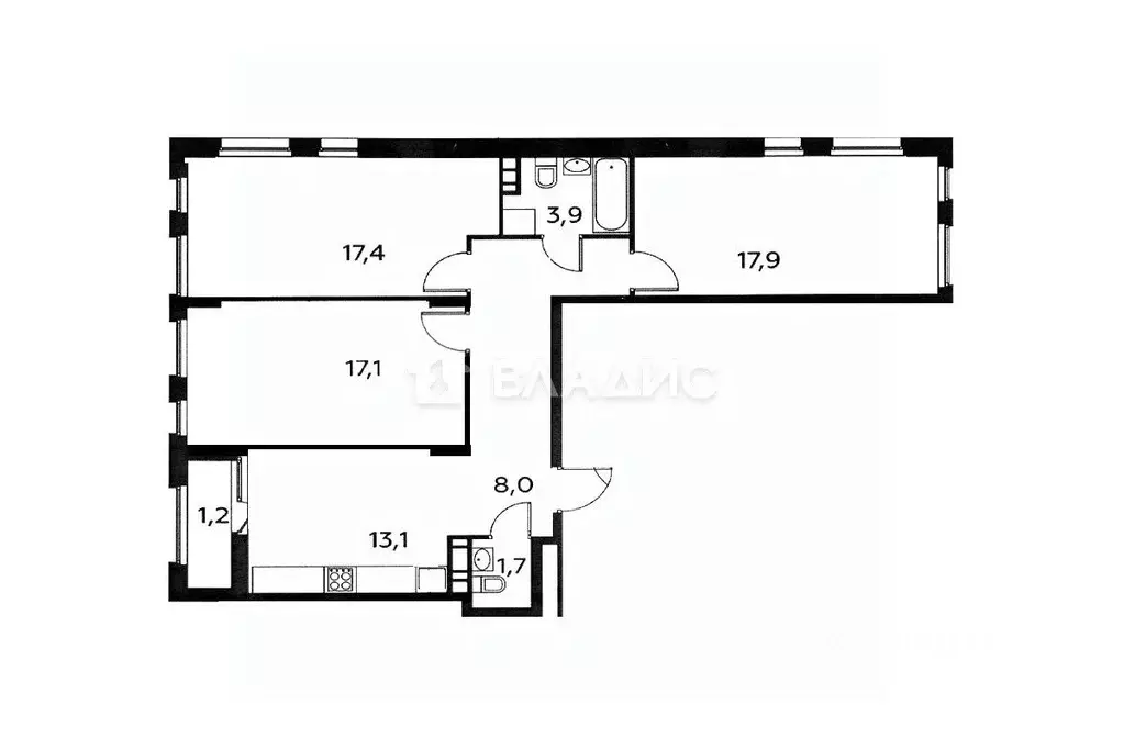 3-к кв. Москва бул. Скандинавский, 19 (83.1 м) - Фото 2