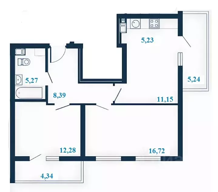 3-к кв. Волгоградская область, Волгоград ул. Клары Цеткин, 1А (62.78 ... - Фото 1