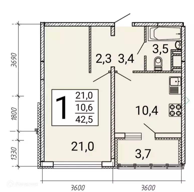 Продаётся 1-к квартира, 43 м - Фото 0