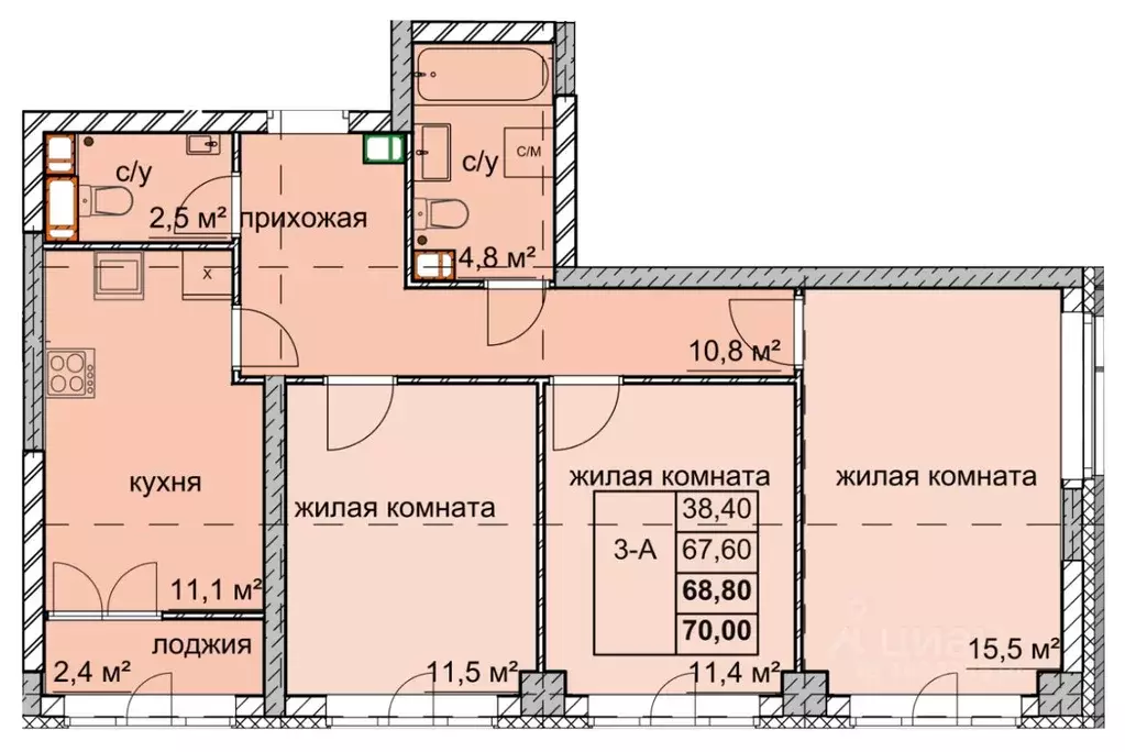 3-к кв. Нижегородская область, Нижний Новгород ул. Дружаева, 30 (67.3 ... - Фото 0