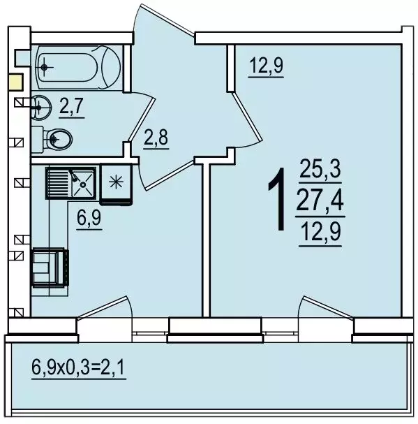 1-комнатная квартира: аул Новая Адыгея, ЖК Дарград (27.4 м) - Фото 1