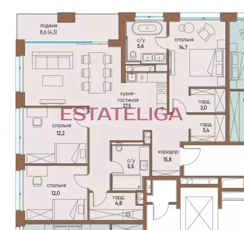 Квартира, 3 комнаты, 118 м - Фото 1