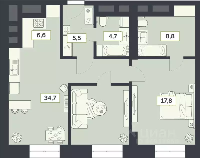 2-к кв. Москва Староалексеевская ул., 5А (78.1 м) - Фото 0