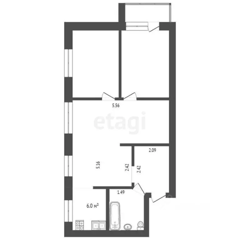 3-к кв. Забайкальский край, Чита ул. Курнатовского, 76 (61.0 м) - Фото 1