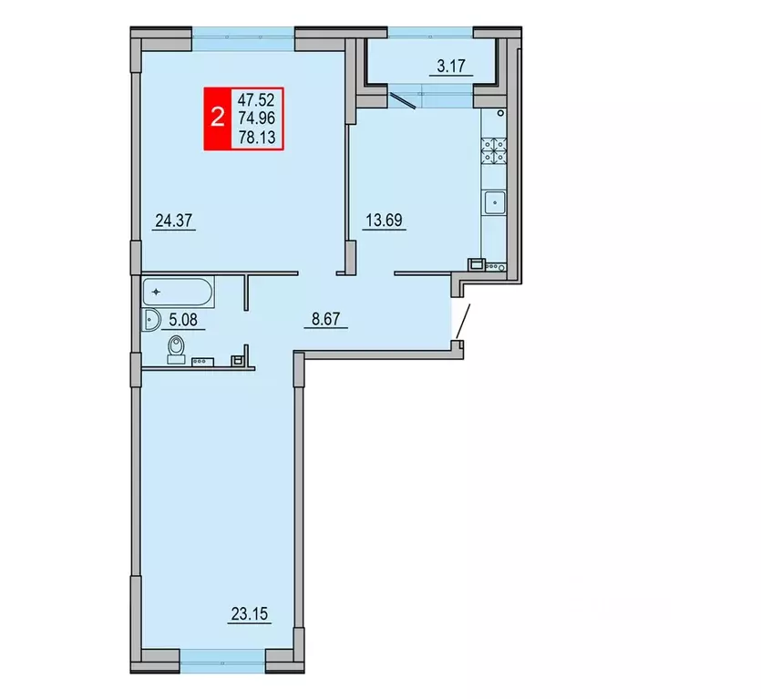 2-к кв. Тверская область, Тверь Петербургское ш. (78.13 м) - Фото 1
