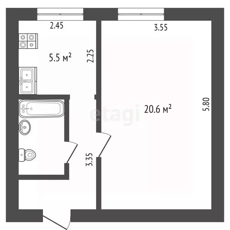 1-к кв. Тюменская область, Тюмень ул. 30 лет Победы, 142 (35.0 м) - Фото 1
