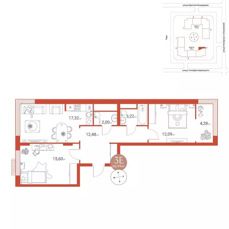 3-к кв. Тюменская область, Тюмень ул. Тимофея Кармацкого, 3 (66.99 м) - Фото 0