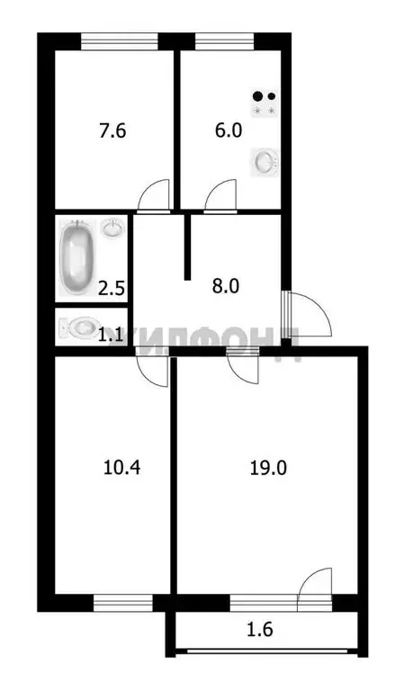 3-комнатная квартира: Борзя, улица Лазо, 51А (54.6 м) - Фото 1