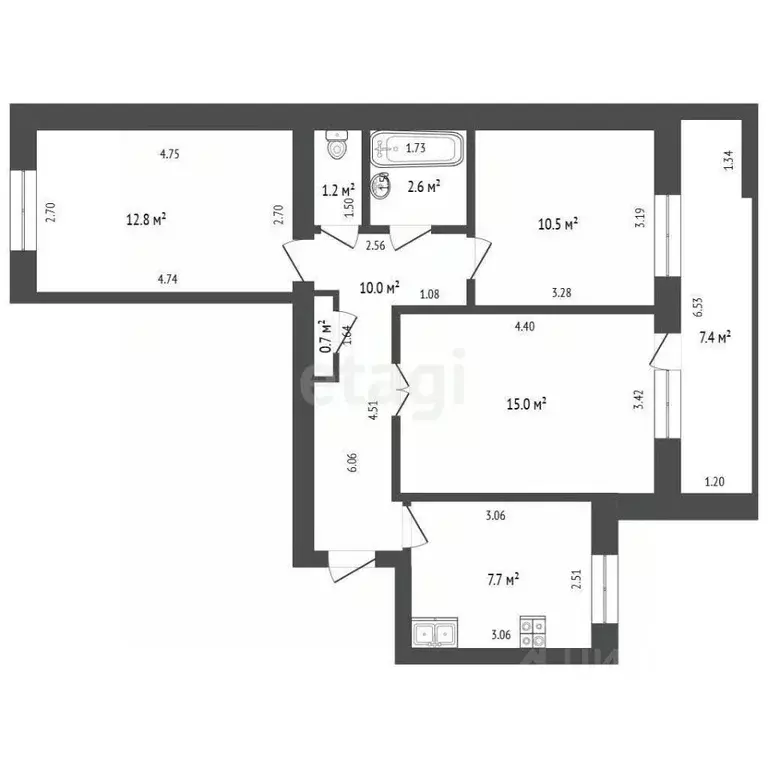 3-к кв. Башкортостан, Стерлитамак ул. Артема, 63 (60.5 м) - Фото 2