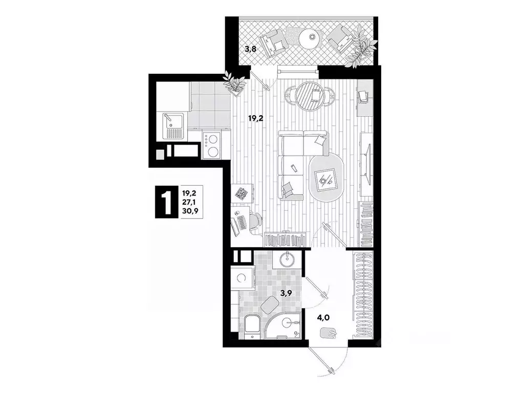 Студия Краснодарский край, Краснодар ул. Ивана Беличенко, 103к1 (30.9 ... - Фото 1