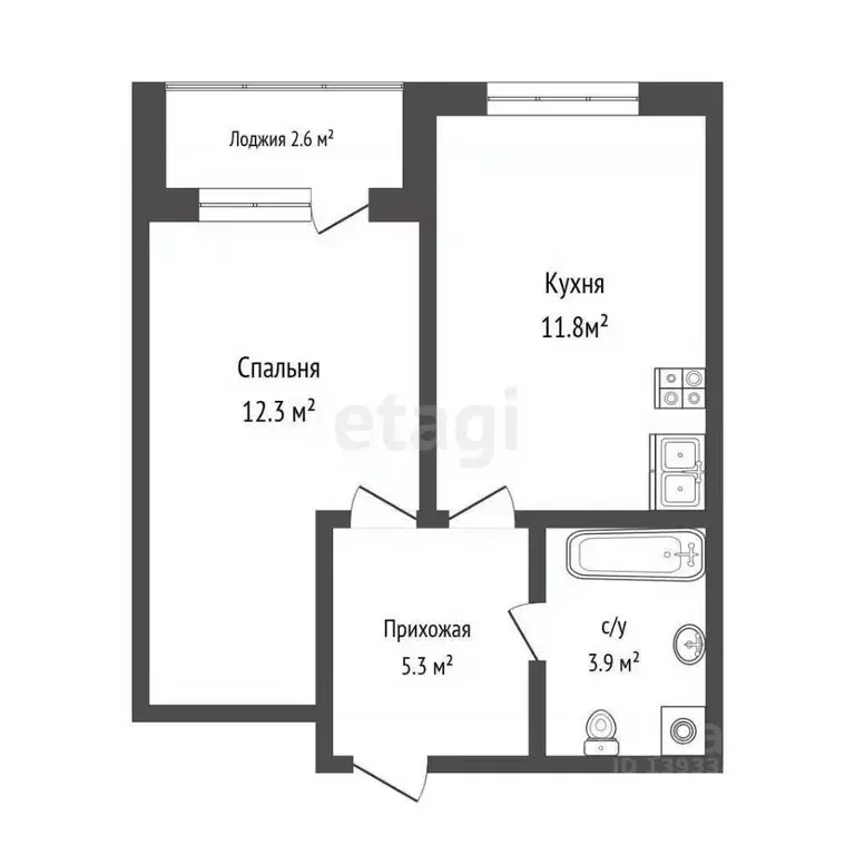 1-к кв. Тюменская область, Тюмень Полевая ул., 117к2 (33.7 м) - Фото 1