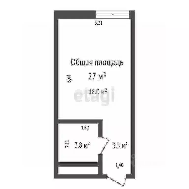 Студия Кемеровская область, Кемерово просп. Притомский, 25к4 (27.1 м) - Фото 1
