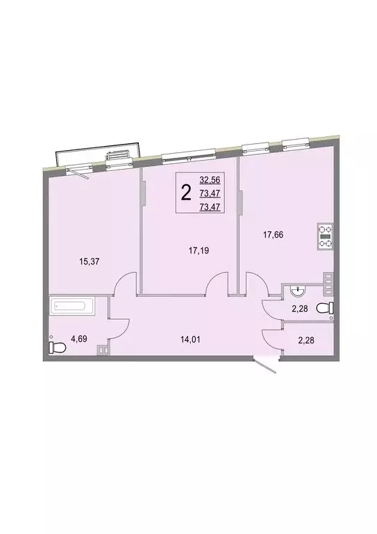 2-комнатная квартира: деревня Крюково, 6 (73.4 м) - Фото 0