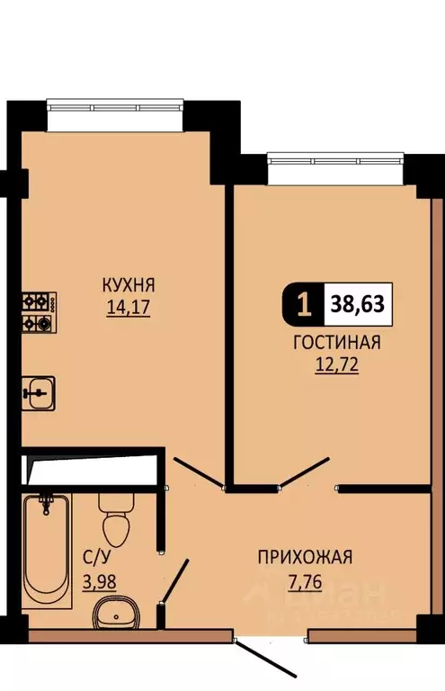 1-к кв. Ставропольский край, Пятигорск ул. Ермолова, 28А (38.63 м) - Фото 1